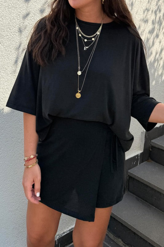 Solid color tee tie wrap mini skort set - PREORDER