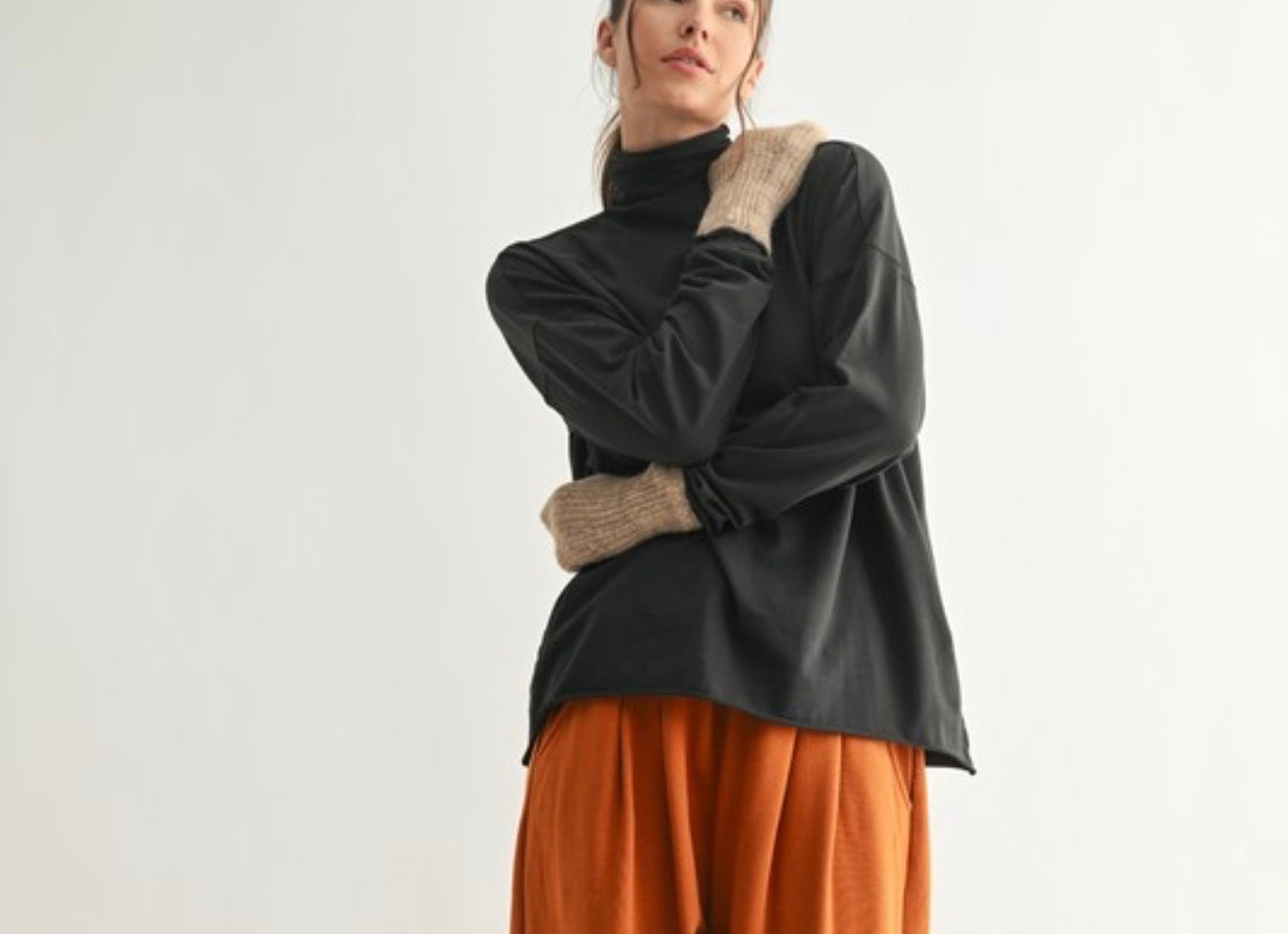 Pima cotton slouchy turtleneck