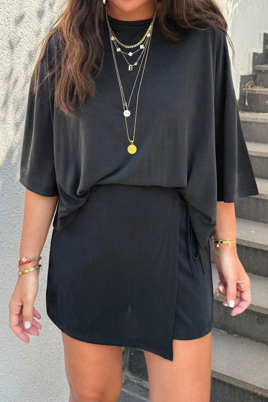 Solid color tee tie wrap mini skort set - PREORDER