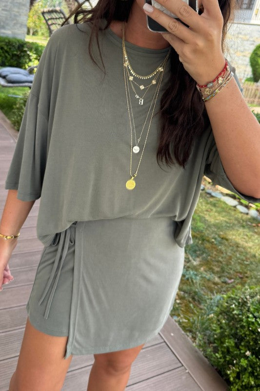 Solid color tee tie wrap mini skort set - PREORDER