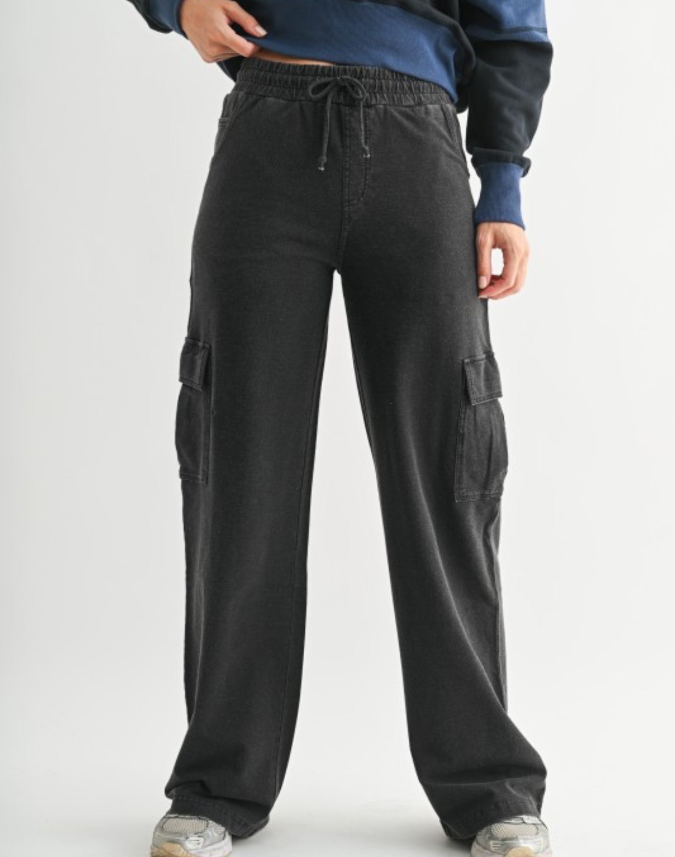 Black denim cargo pants