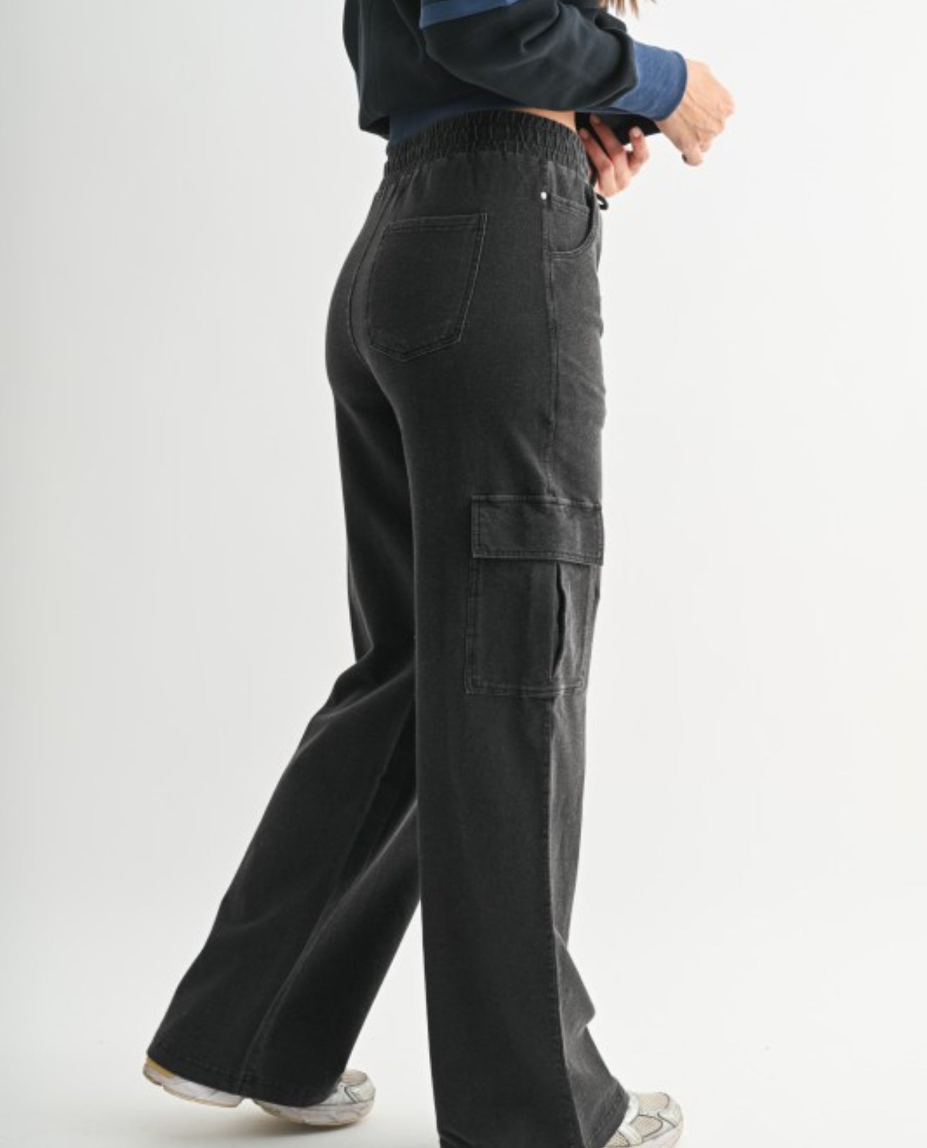 Black denim cargo pants