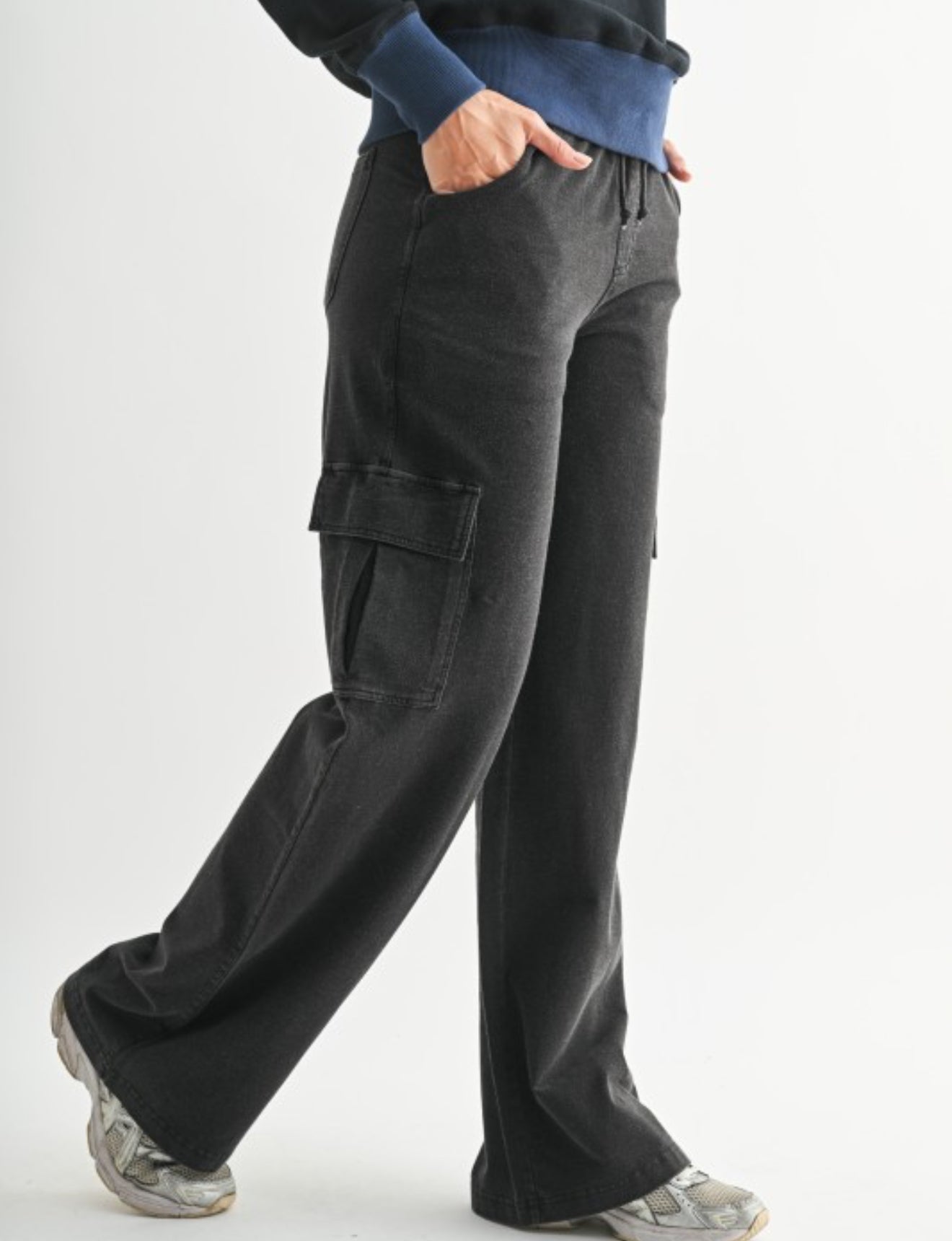 Black denim cargo pants